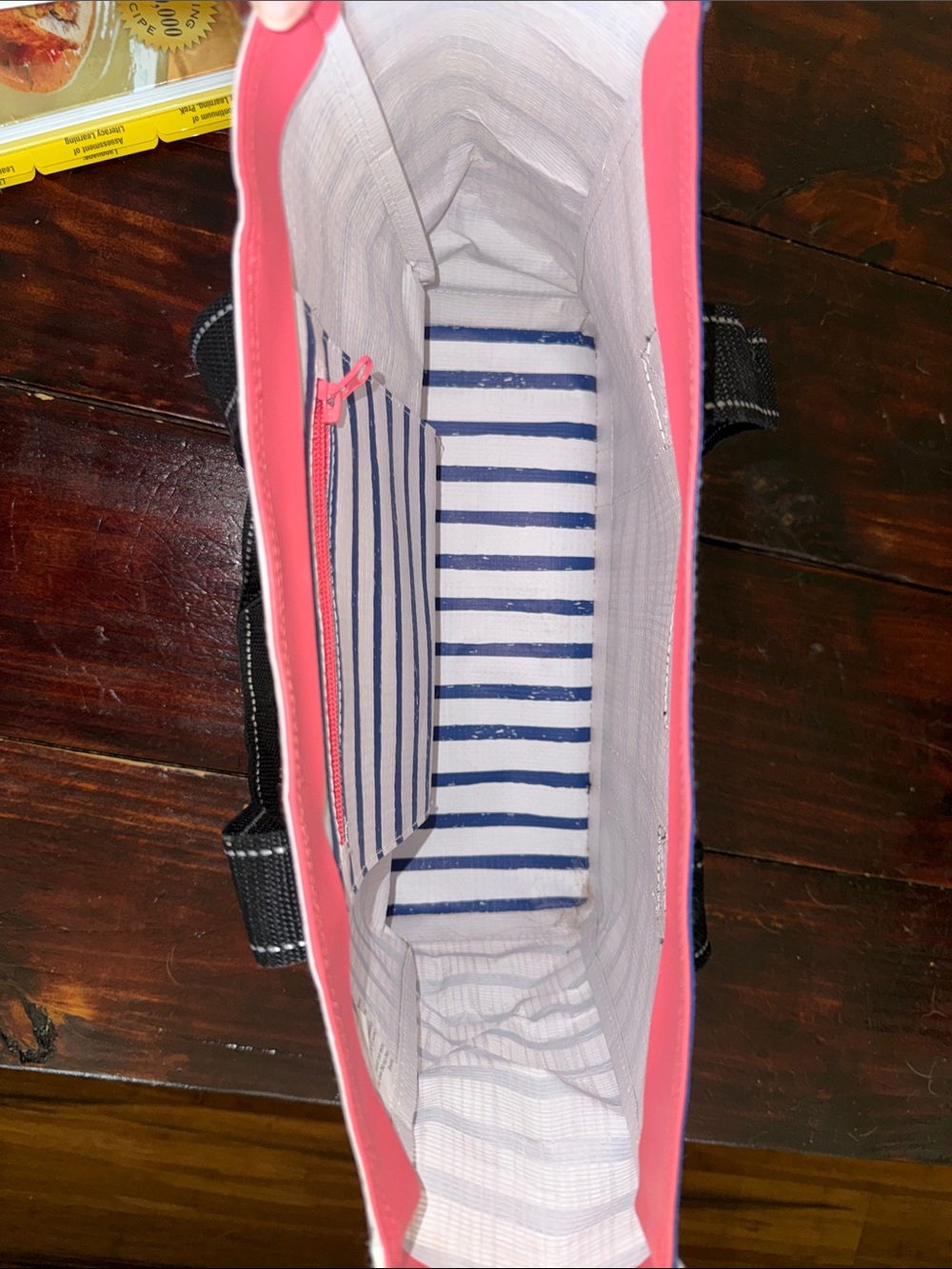 SCOUT Striped Tote in Navy, White & Pink Trim - Picture 3 of 5